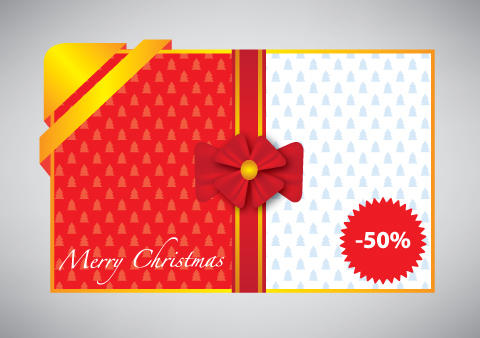 Merry Christmas card with gift ribbon