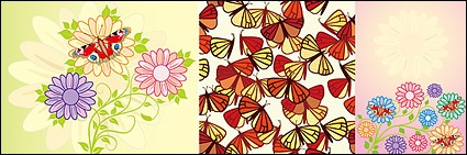 Moth and the lovely flowers vector material