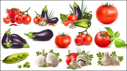 Peppers, eggplants, tomatoes, garlic, beans, cucumber, tomato