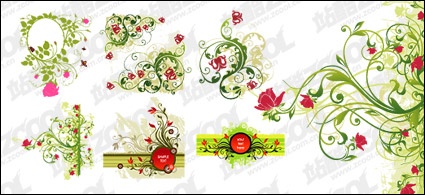 Red and green flower pattern combination of vector material