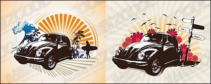 Retro classic cars theme illustrations