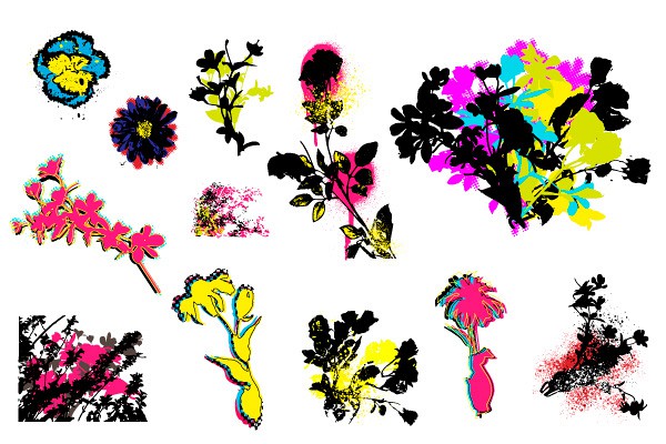 Retro Grunge Floral Vectors