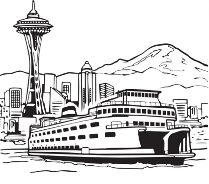 Space Needle And Ferry clip art