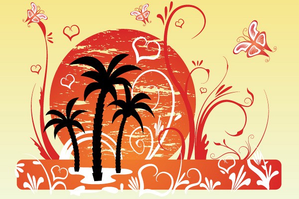 Sunset Palm Trees Vector