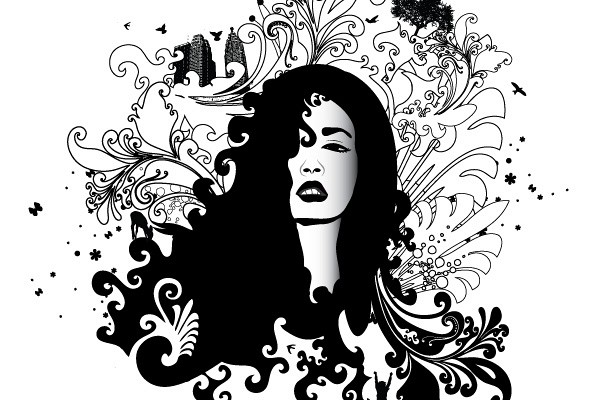 Swirly Curls Girl Vector