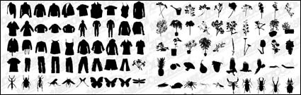 T-shirt, pants, flowers, plants, insects vector material