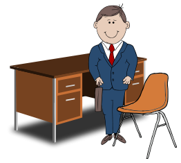 Teacher / Manager between chair and desk