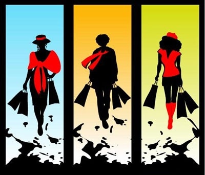 Three women silhouettes with packages