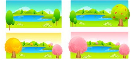 Trees and lake color vector