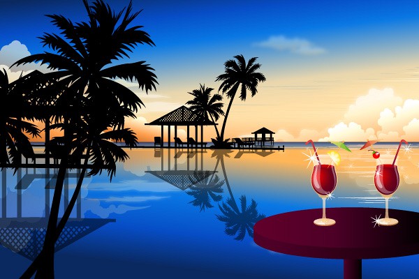 Tropical Sunset Beach Vector