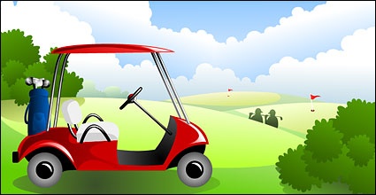 Under the blue sky and white clouds Vector Golf Course material