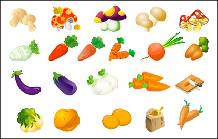 Vector vegetables - cabbage, potatoes, rice, eggplant and mushrooms radish