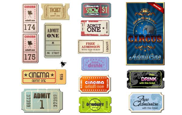 Vintage Movie Ticket Vector Set