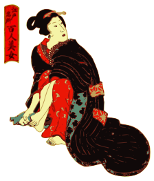 Woman in a Kimono cleans her feet