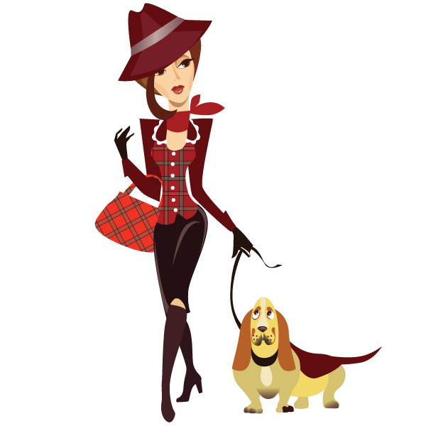 Woman Walking Dog Vector Illustration