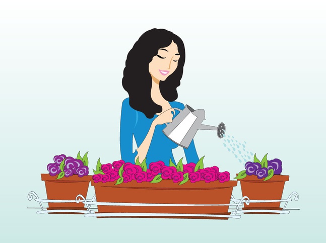 Woman Watering Plants